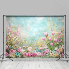 Lofaris Dreamy Pastel Spring Floral Backdrop Pink Tulip Rose Garden Studio Portrait Photography Background