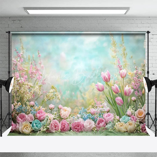Lofaris Dreamy Pastel Spring Floral Backdrop Pink Tulip Rose Garden Studio Portrait Photography Background