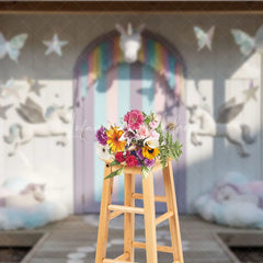 Lofaris Dreamy Pastel Unicorn Photography Backdrop with Rainbow Fringe and Clouds Magical Fairytale Birthday Party Decor