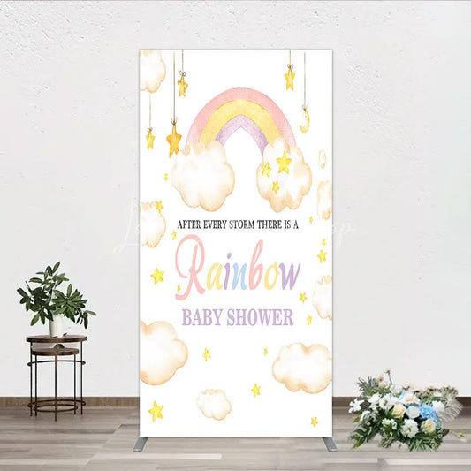 Lofaris Dreamy Pastel Watercolor Rainbow Clouds and Stars Rectangle Arch Backdrop for Baby Shower Party
