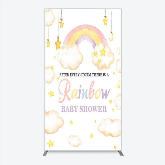 Lofaris Dreamy Pastel Watercolor Rainbow Clouds and Stars Rectangle Arch Backdrop for Baby Shower Party