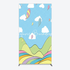 Lofaris Dreamy Pastel Whimsical Cartoon Landscape Rectangle Arch Backdrop Hills and Floating Balloons for Birthday Party