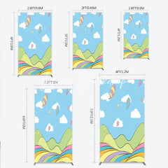 Lofaris Dreamy Pastel Whimsical Cartoon Landscape Rectangle Arch Backdrop Hills and Floating Balloons for Birthday Party