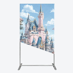 Lofaris Dreamy Pink and Blue Fairytale Castle Rectangle Arch Backdrop Enchanted Princess Party Decor for Girls