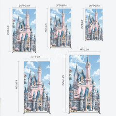 Lofaris Dreamy Pink and Blue Fairytale Castle Rectangle Arch Backdrop Enchanted Princess Party Decor for Girls