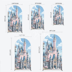 Lofaris Dreamy Pink and Blue Fairytale Castle Round Top Arch Backdrop Enchanted Princess Birthday Party Decor