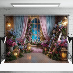 Lofaris Dreamy Pink and Blue Floral Window Photography Backdrop Enchanted Princess Garden for Baby Shower Birthday