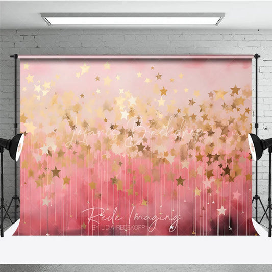 Lofaris Dreamy Pink and Gold Falling Stars Photography Backdrop Elegant Magical Celebration Party Decor for Girls