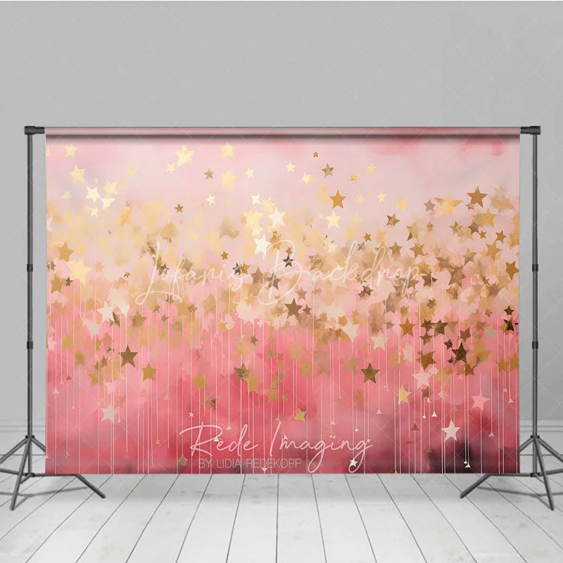 Lofaris Dreamy Pink and Gold Falling Stars Photography Backdrop Elegant Magical Celebration Party Decor for Girls
