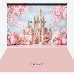Lofaris Dreamy Pink Fairy Tale Castle Cherry Blossom Flowers Combo Set Backdrop Princess Birthday Baby Shower Decor