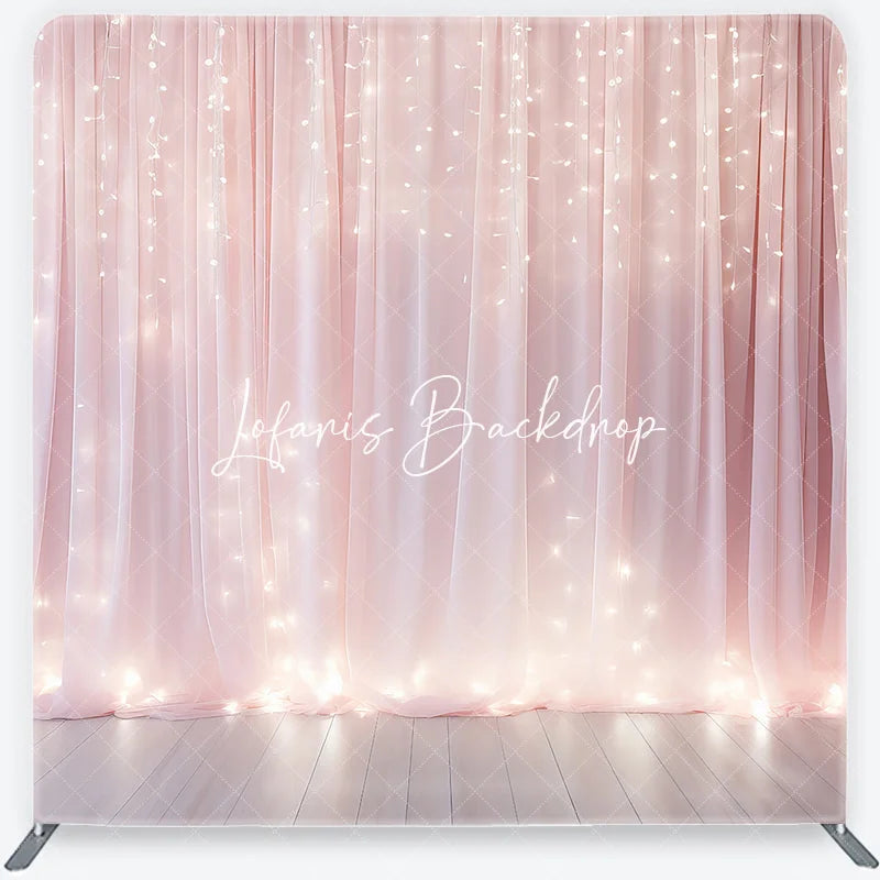 Lofaris Dreamy Pink Sheer Fabric Fairy Lights Glowing Square Double-Sided Backdrop Romantic Elegant Celebration Party Decor