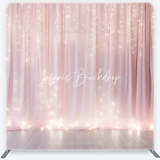 Lofaris Dreamy Pink Sheer Fabric Fairy Lights Glowing Square Double-Sided Backdrop Romantic Elegant Celebration Party Decor