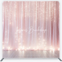 Lofaris Dreamy Pink Sheer Fabric Fairy Lights Glowing Square Double-Sided Backdrop Romantic Elegant Celebration Party Decor