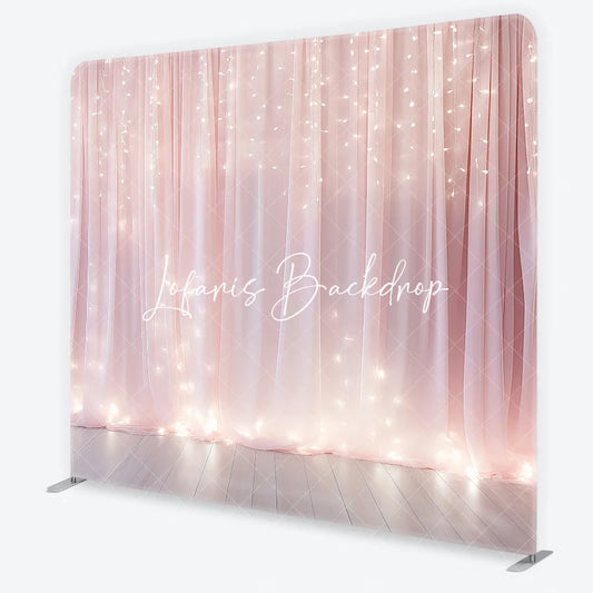 Lofaris Dreamy Pink Sheer Fabric Fairy Lights Glowing Square Double-Sided Backdrop Romantic Elegant Celebration Party Decor