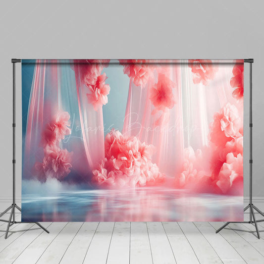 Lofaris Dreamy Pink Tulle Flowers Wedding Photo Backdrop