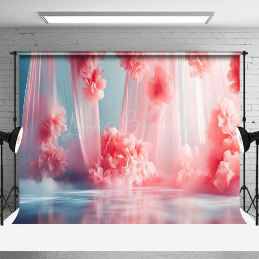 Lofaris Dreamy Pink Tulle Flowers Wedding Photo Backdrop