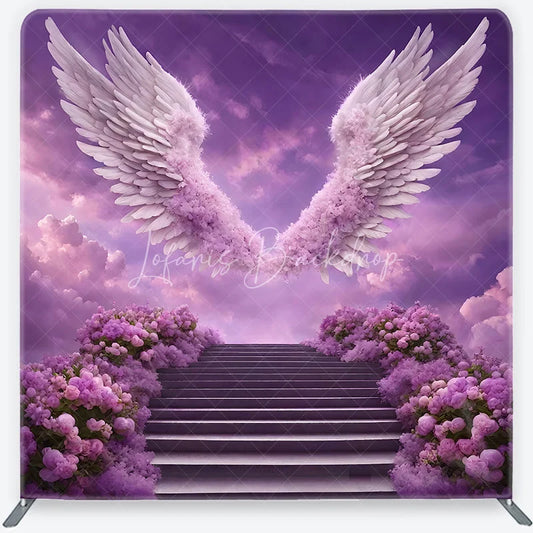 Lofaris Dreamy Purple Sky with White and Pink Floral Wings Square Double-Sided Backdrop Ethereal Fantasy Wedding Decor