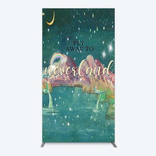 Lofaris Dreamy Starry Night Rectangle Arch Backdrop with Rainbow and Mermaid Tails Magical Fantasy Island Party Decor