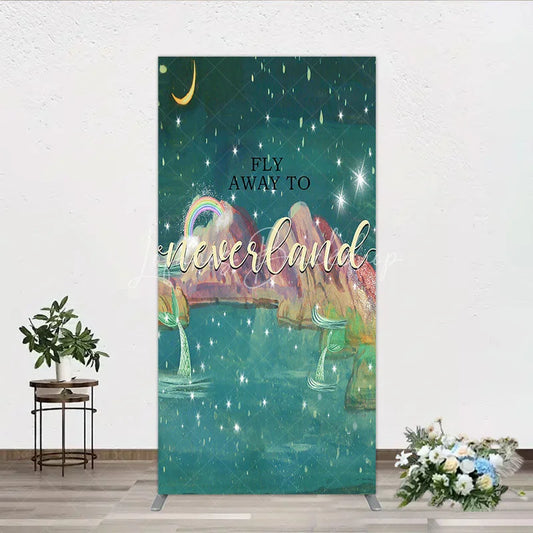 Lofaris Dreamy Starry Night Rectangle Arch Backdrop with Rainbow and Mermaid Tails Magical Fantasy Island Party Decor