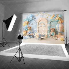 Lofaris Dreamy Teddy Bear Aviator Photography Backdrop with Hot Air Balloon and Airplane for Baby Shower Birthday Party