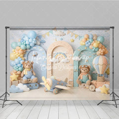 Lofaris Dreamy Teddy Bear Aviator Photography Backdrop with Hot Air Balloon and Airplane for Baby Shower Birthday Party