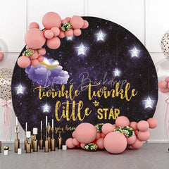Lofaris Dreamy Twinkle Little Star Round Backdrop with Moon and Stars Purple Night Sky Baby Shower Birthday Party Decor