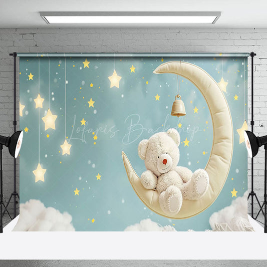 Lofaris Dreamy White Bear Asleep on Crescent Moon Backdrop