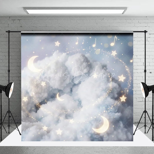 Lofaris Dreamy White Clouds and Golden Moons Stars Musical Notes Photography Backdrop Celestial Baby Shower Birthday Decor