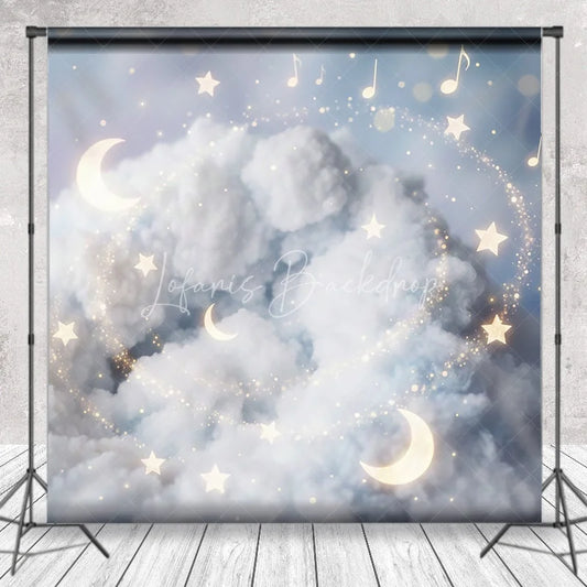 Lofaris Dreamy White Clouds and Golden Moons Stars Musical Notes Photography Backdrop Celestial Baby Shower Birthday Decor