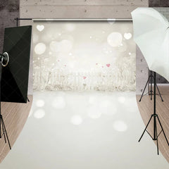 Lofaris Dreamy White Picket Fence Sweep Backdrop Romantic Pink Hearts and Bokeh Lights for Valentine’s Day Party