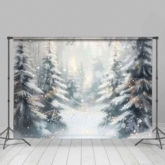 Lofaris Dreamy Winter Forest Backdrop Snowy Pine Trees Bokeh Lights Soft Focus Nature Photo Background