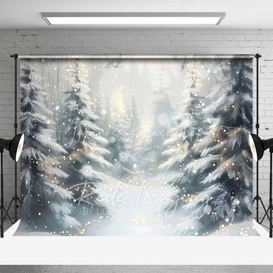 Lofaris Dreamy Winter Forest Backdrop Snowy Pine Trees Bokeh Lights Soft Focus Nature Photo Background