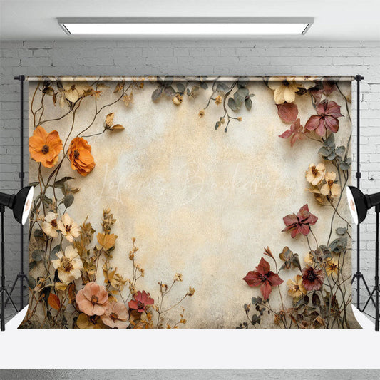 Lofaris Dried Flower Beige Retro Wall Backdrop For Photo