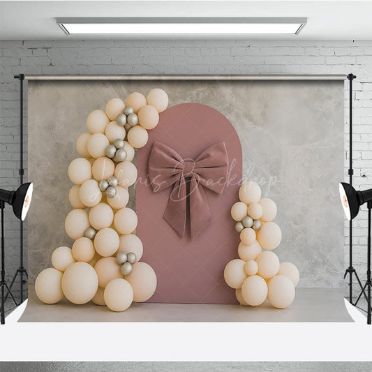 Lofaris Dusty Rose Velvet Bow Cake Smash Backdrop Neutral Balloon Arch and Panel Elegant Girl First Birthday Prop