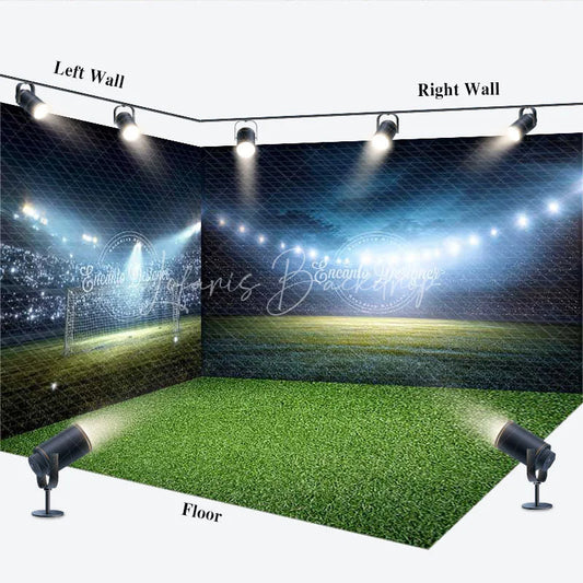 Lofaris Dynamic Soccer Stadium Room Set Backdrop with Green Field and Bright Spotlights Sports Game Night Party Decor