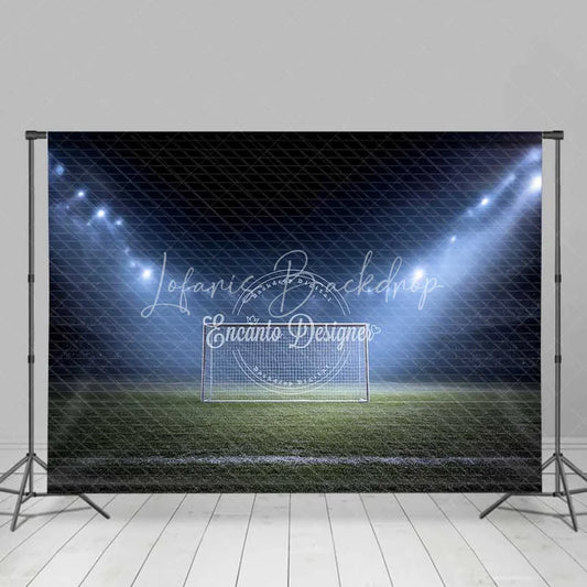Lofaris Dynamic Sports Soccer Goal Field Backdrop Night Game Stadium Lights Photography Background for Party Decor