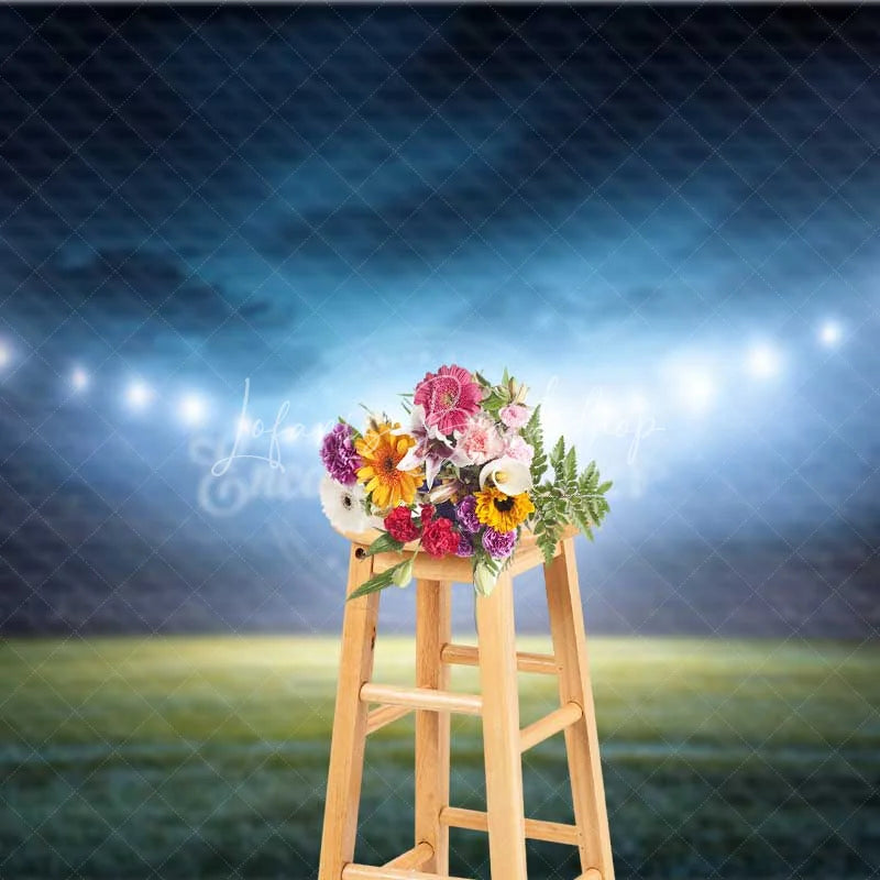 Lofaris Dynamic Sports Stadium Photography Backdrop Bright Lights Green Field Night Sky Background for Events