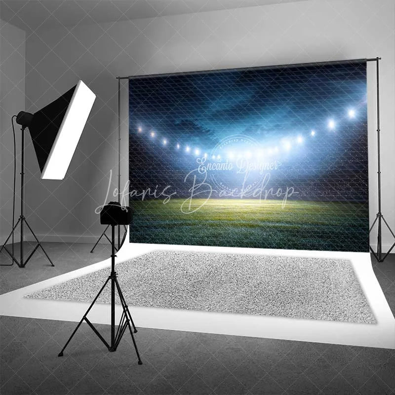 Lofaris Dynamic Sports Stadium Photography Backdrop Bright Lights Green Field Night Sky Background for Events