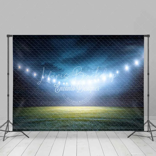Lofaris Dynamic Sports Stadium Photography Backdrop Bright Lights Green Field Night Sky Background for Events