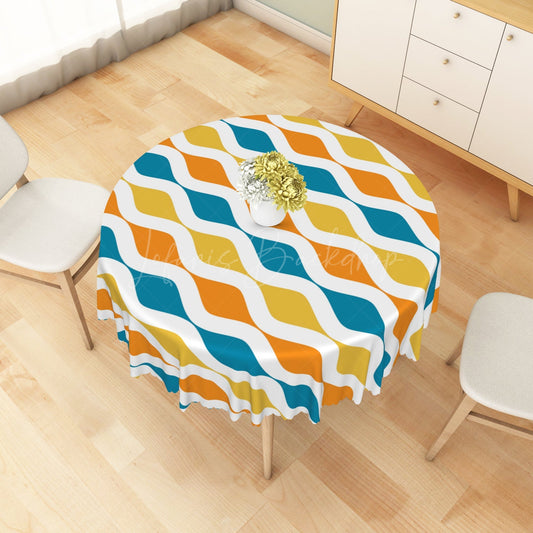 Lofaris Dynamic Yellow Blue Trim Modern Rectangle Tablecloth
