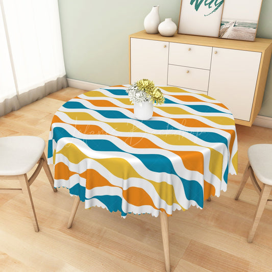 Lofaris Dynamic Yellow Blue Trim Modern Rectangle Tablecloth