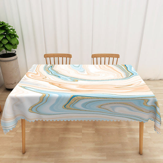 Lofaris Earth Tone Abstract Rectangle Tablecloth with Blue and Beige Gradient for Modern Coastal Dining Decor