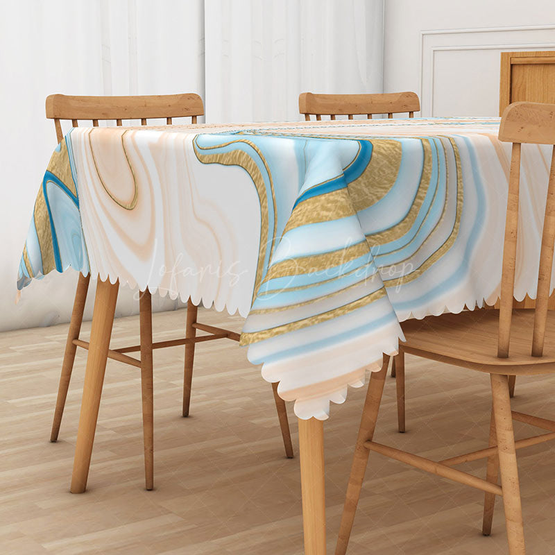 Lofaris Earth Tone Abstract Rectangle Tablecloth with Blue and Beige Gradient for Modern Coastal Dining Decor