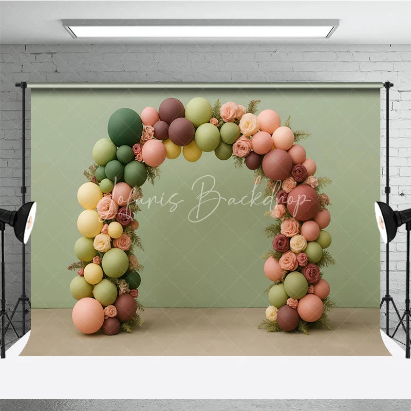 Lofaris Earth Tone Balloon Arch Photography Backdrop with Roses Boho Floral Decor for Wedding Bridal or Baby Shower