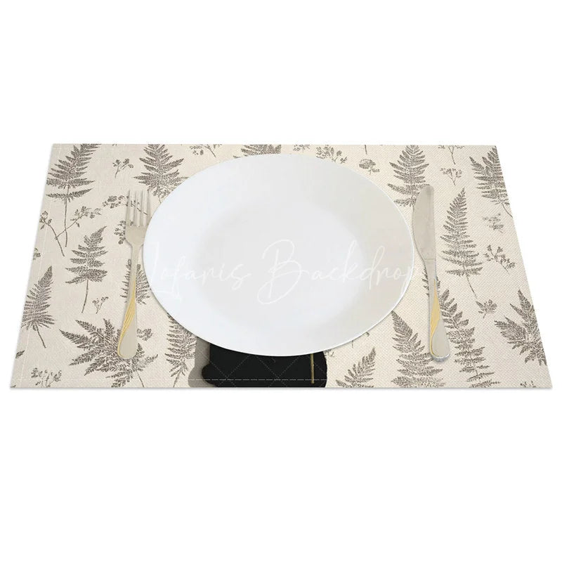 Lofaris Easter Black Bunny Set of 4 Placemats Grey Fern Silhouette Rabbit Linen Table Mats for Spring