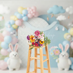 Lofaris Easter Bunny and Hanging Carrots Backdrop Spring Woodland Garden Balloon Arch for Cake Smash Photo