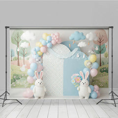 Lofaris Easter Bunny and Hanging Carrots Backdrop Spring Woodland Garden Balloon Arch for Cake Smash Photo
