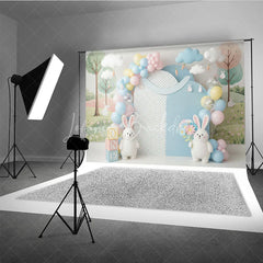 Lofaris Easter Bunny and Pastel Balloon Backdrop Cute Rabbit Spring Flowers Clouds Photo Background for Kids Birthday