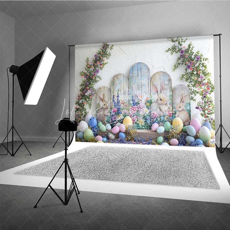 Lofaris Easter Bunny and Pastel Eggs Arch Backdrop Spring Floral Garden Party Decoration for Kids Photography