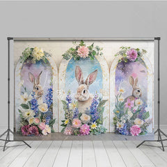 Lofaris Easter Bunny Golden Arch Backdrop Purple Flowers and Spring Rabbit Portrait Background